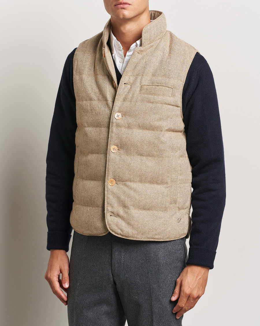 Herren | Jacken | Stenströms | Padded Herringbone Wool Vest Brown