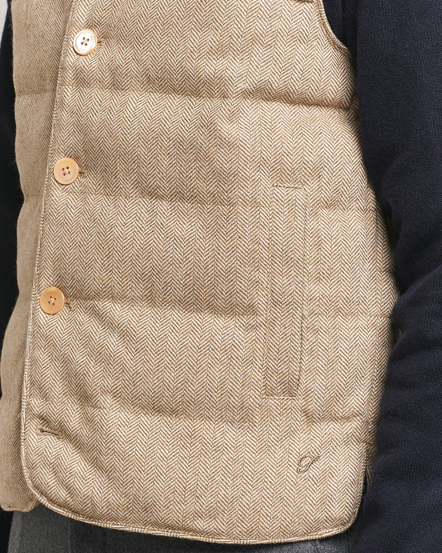 Herren | Jacken | Stenströms | Padded Herringbone Wool Vest Brown