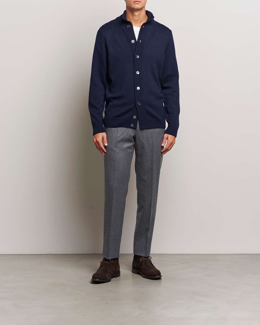 Herren | Pullover | Stenströms | Chunky Knitted Merino Cardigan Navy