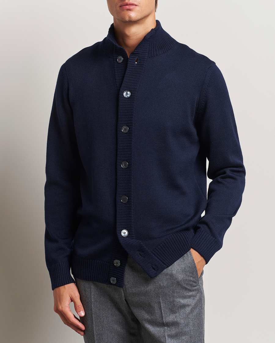 Herren | Pullover | Stenströms | Chunky Knitted Merino Cardigan Navy