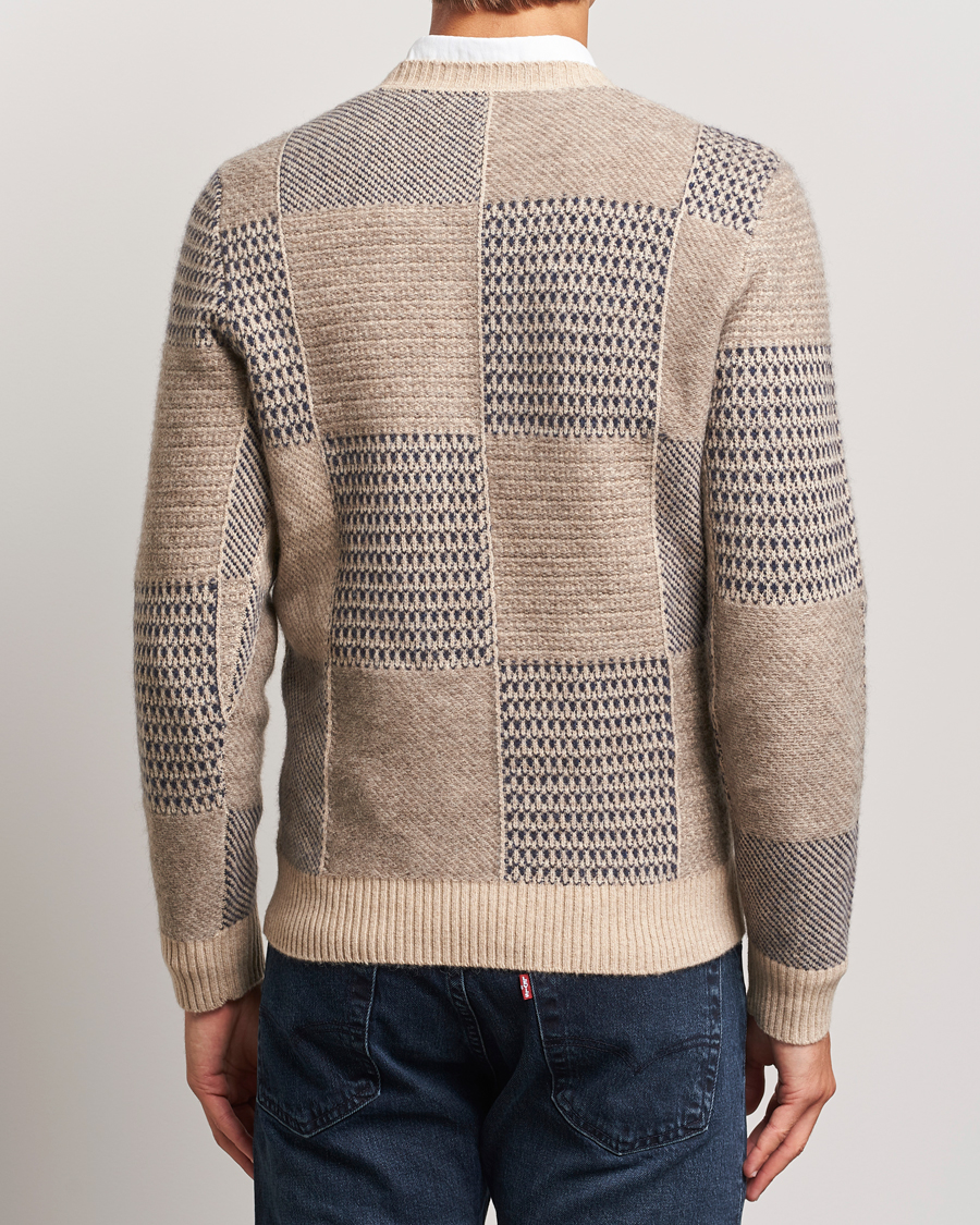 Herren | Pullover | Stenströms | Patchwork Knitted Yak/Merino Crew Neck Brown