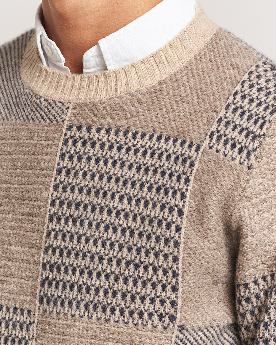 Herren | Pullover | Stenströms | Patchwork Knitted Yak/Merino Crew Neck Brown