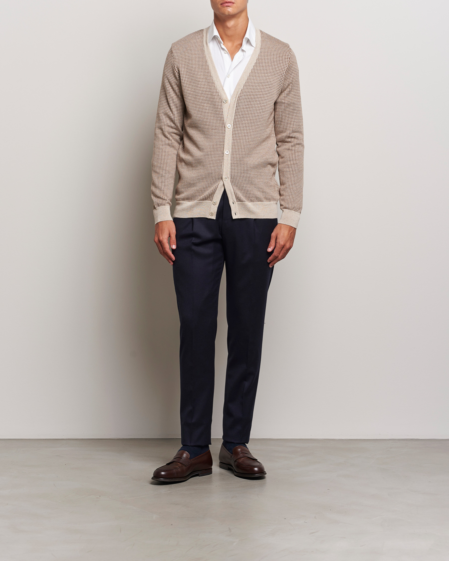 Herren | Pullover | Stenströms | Pepita Merino Wool Cardigan Brown