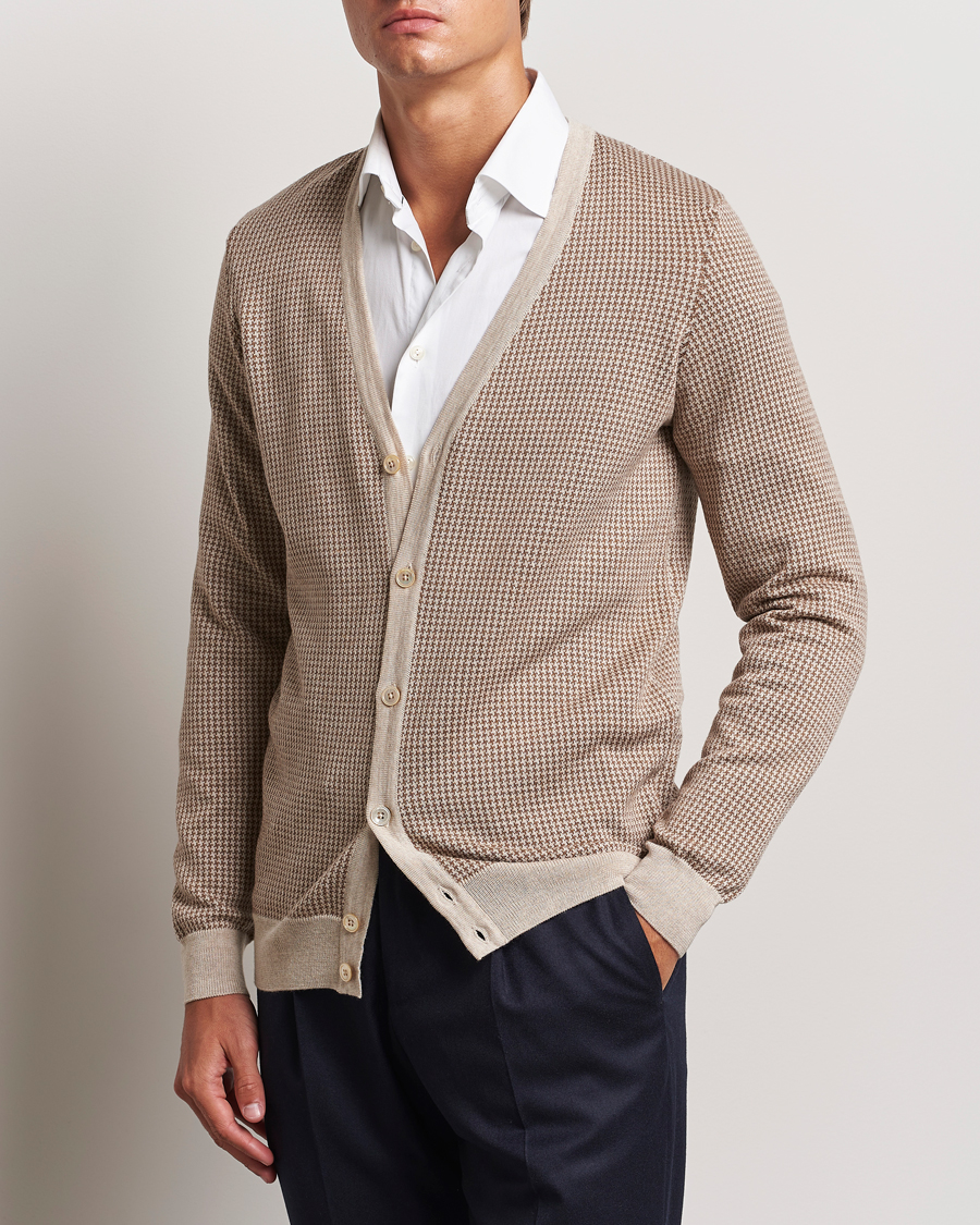 Herren | Pullover | Stenströms | Pepita Merino Wool Cardigan Brown