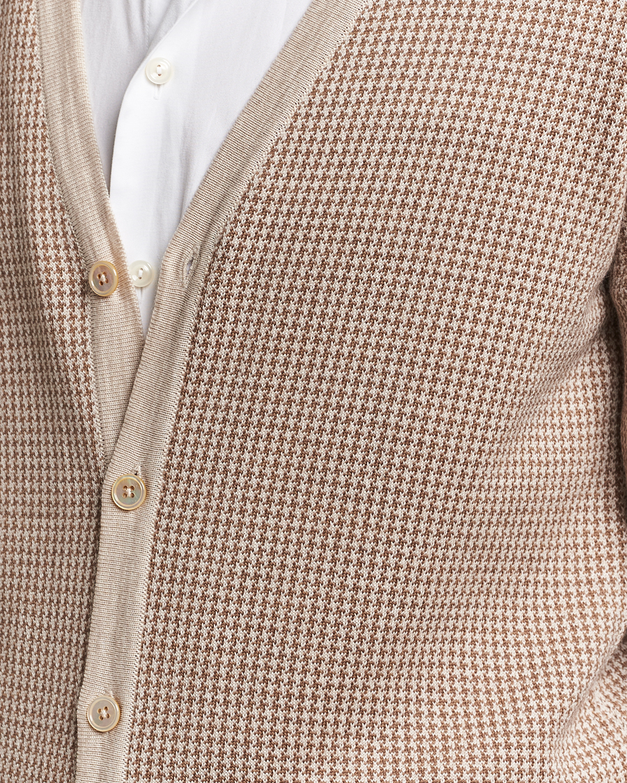 Herren | Pullover | Stenströms | Pepita Merino Wool Cardigan Brown