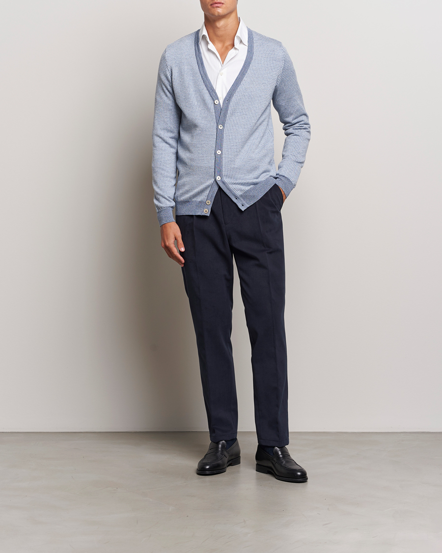 Herren | Pullover | Stenströms | Pepita Merino Wool Cardigan Navy