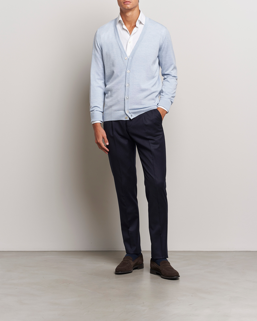 Herren | Pullover | Stenströms | Merino Cardigan Light Blue