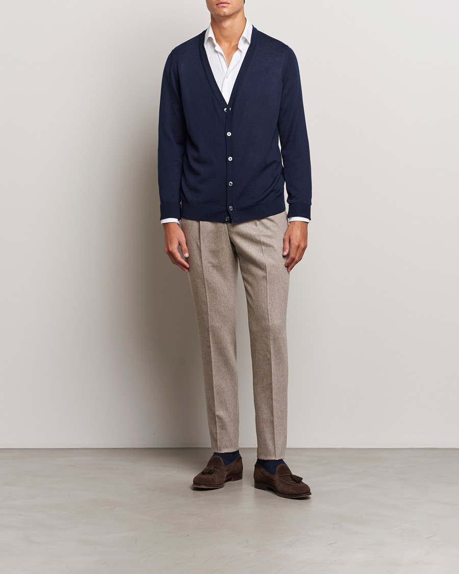 Herren | Pullover | Stenströms | Merino Cardigan Navy