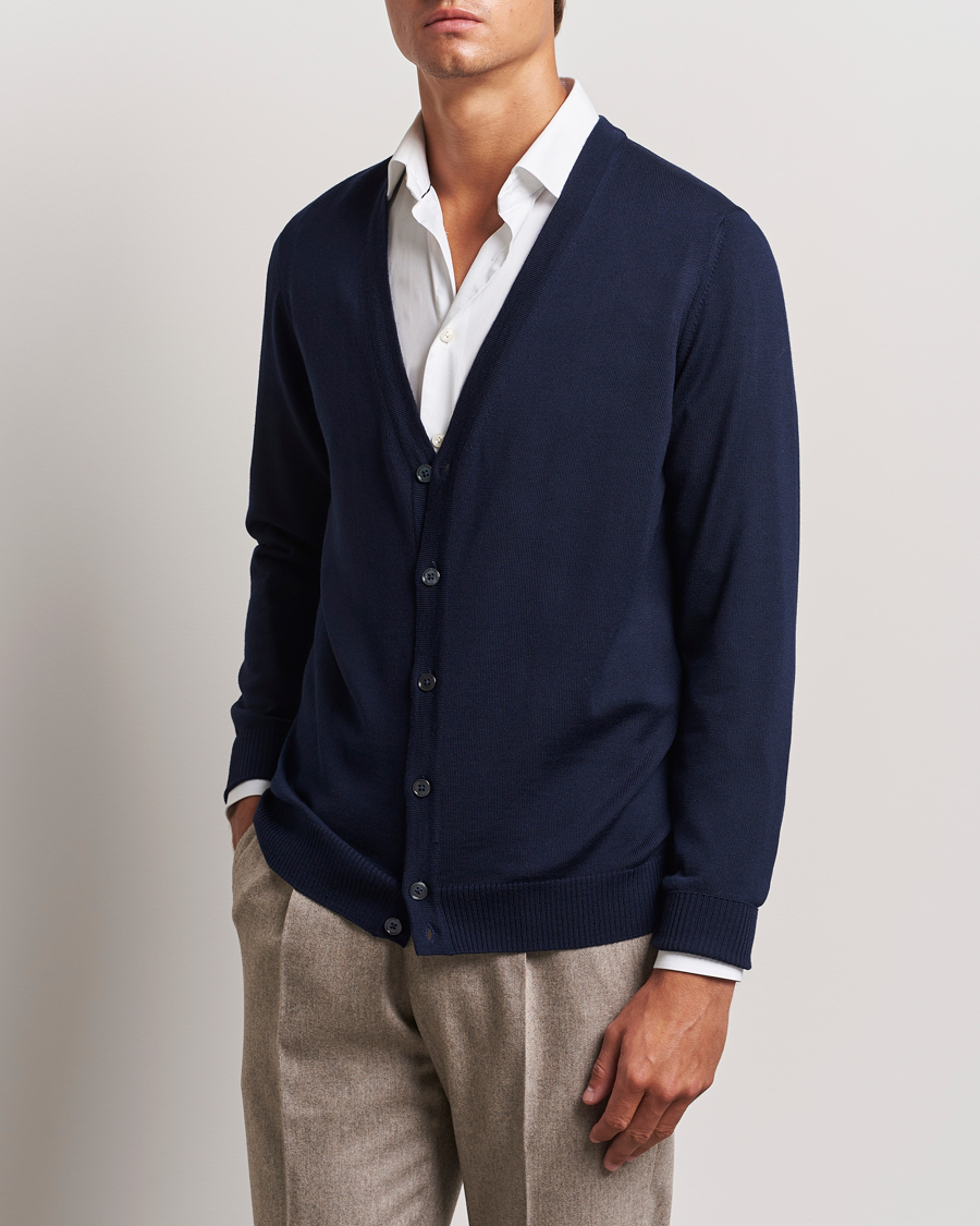 Herren | Pullover | Stenströms | Merino Cardigan Navy