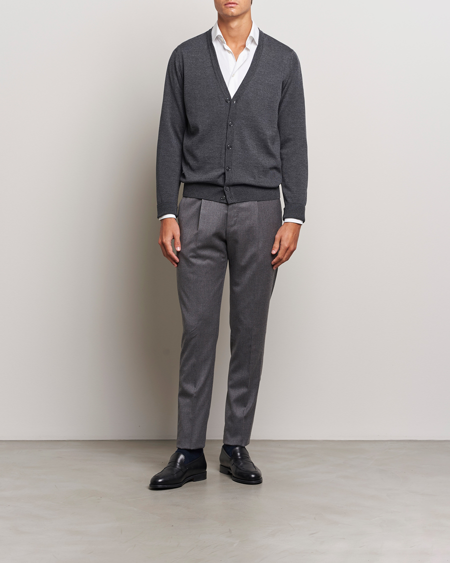 Herren | Pullover | Stenströms | Merino Cardigan Dark Grey