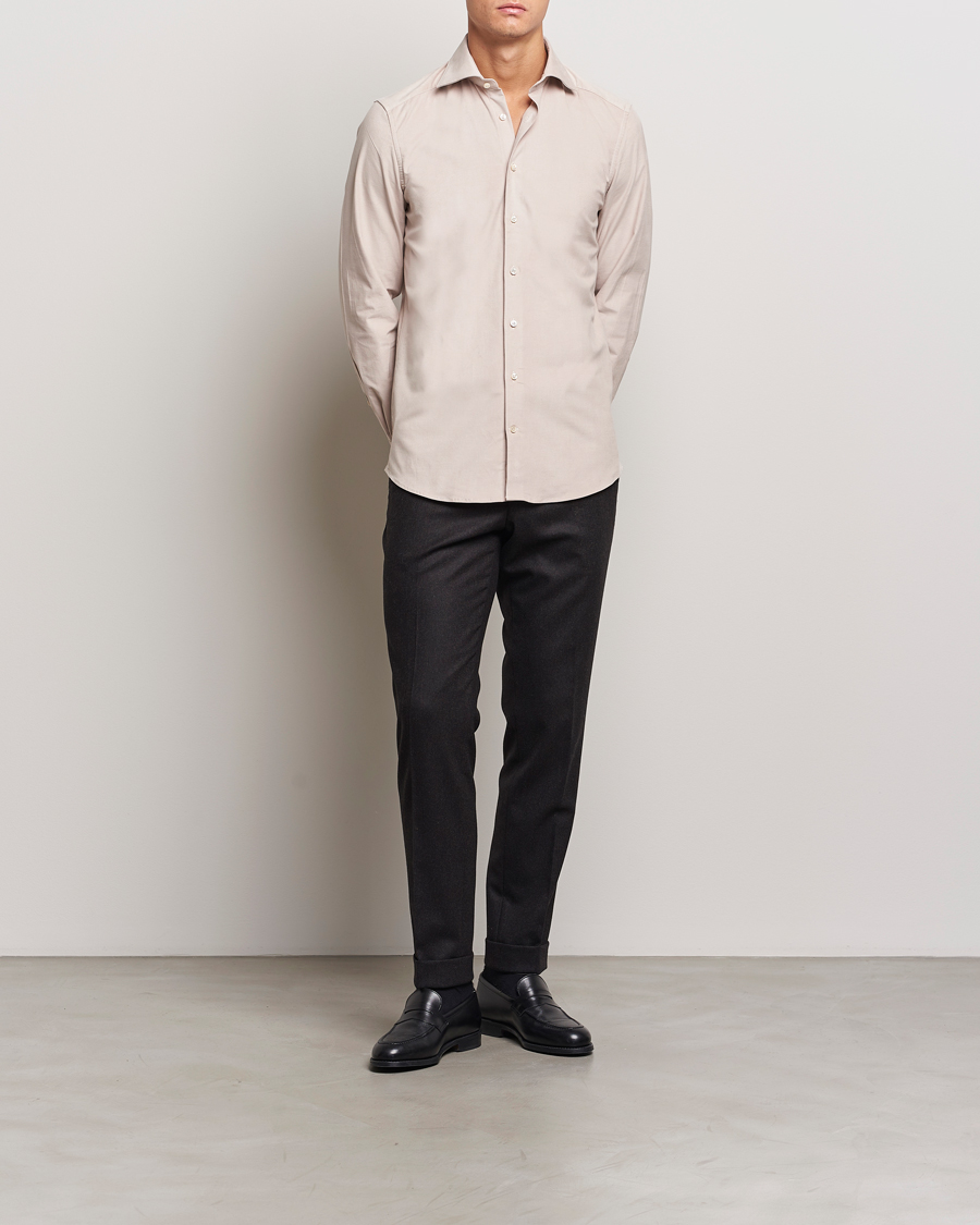 Herren | Hemden | Stenströms | 1899 Velvet Baby Corduroy Shirt Beige