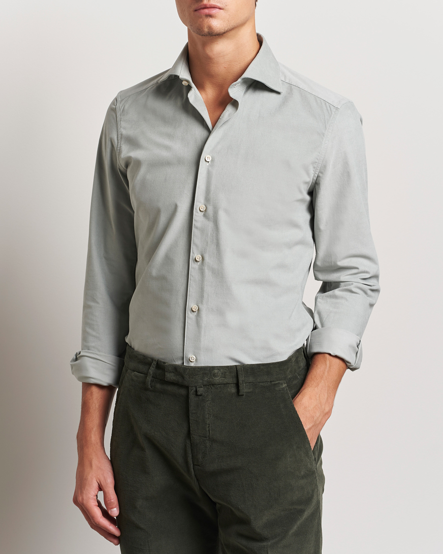 Herren | Hemden | Stenströms | 1899 Velvet Baby Corduroy Shirt Soft Green