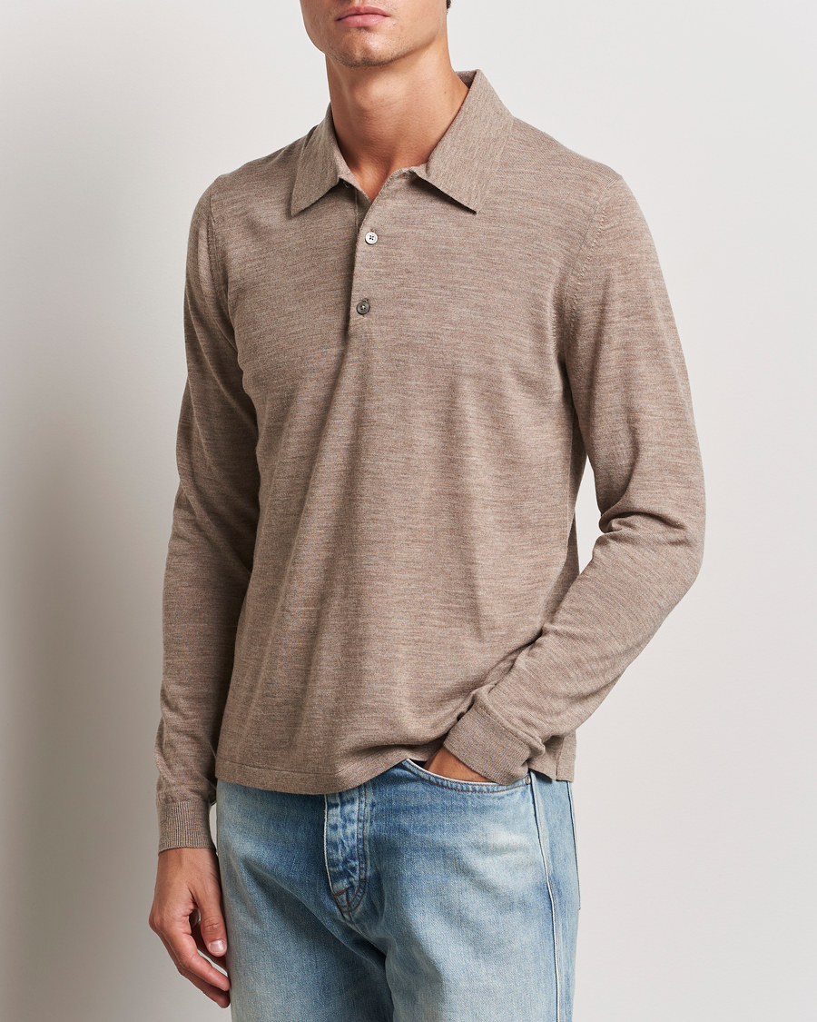 Herren | Pullover | Tiger of Sweden | Eross Extra Fine Merino Poloshirt Beige Melange