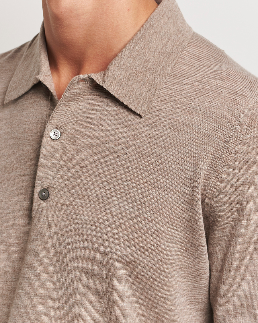 Herren | Pullover | Tiger of Sweden | Eross Extra Fine Merino Poloshirt Beige Melange