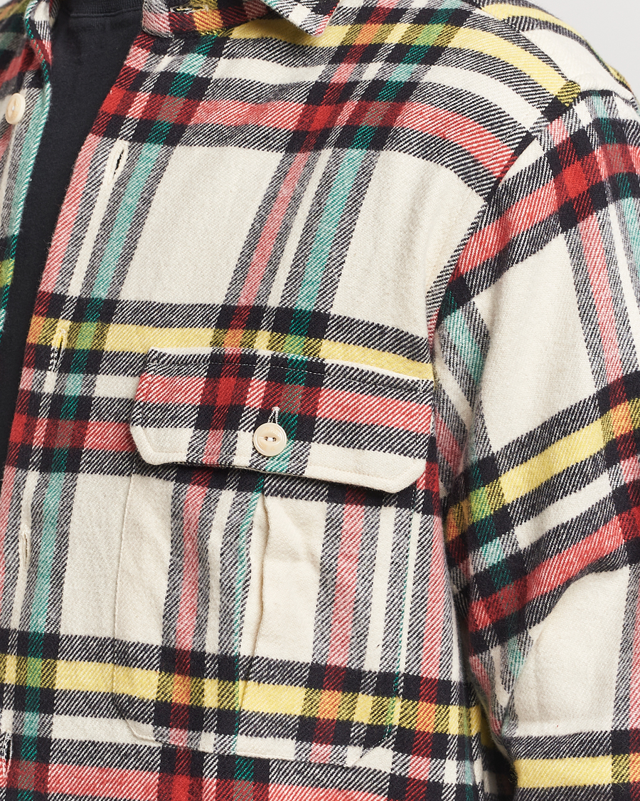 Herren | Hemden | Drake's | Brushed Cotton Work Shirt Ecru/Red/Green