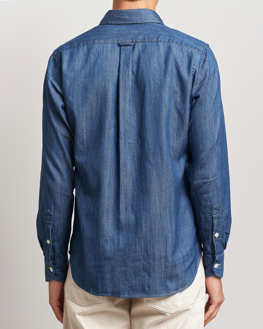 Herren | Hemden | Drake's | Denim Cotton Two Pocket Work Shirt Blue
