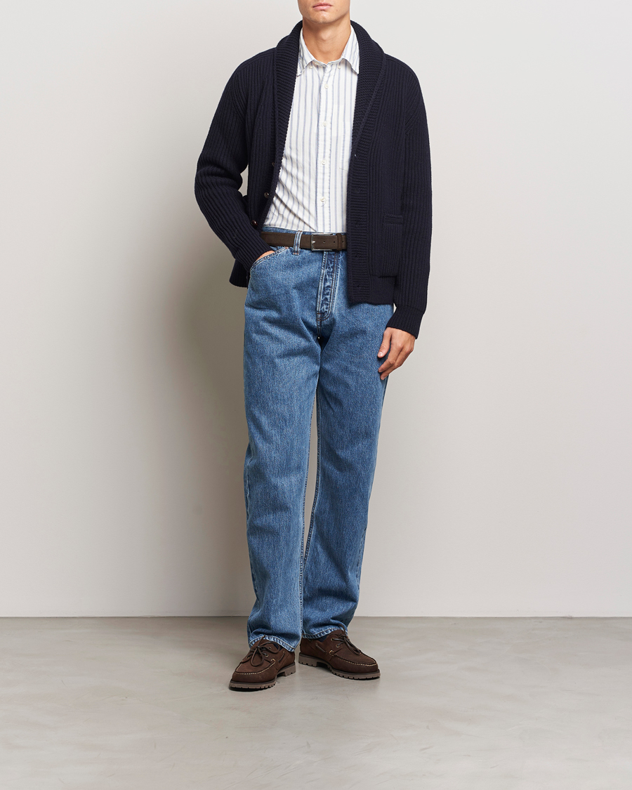 Herren | Pullover | Drake's | Lambswool 6-Ply Shawl Collar Cardigan Navy
