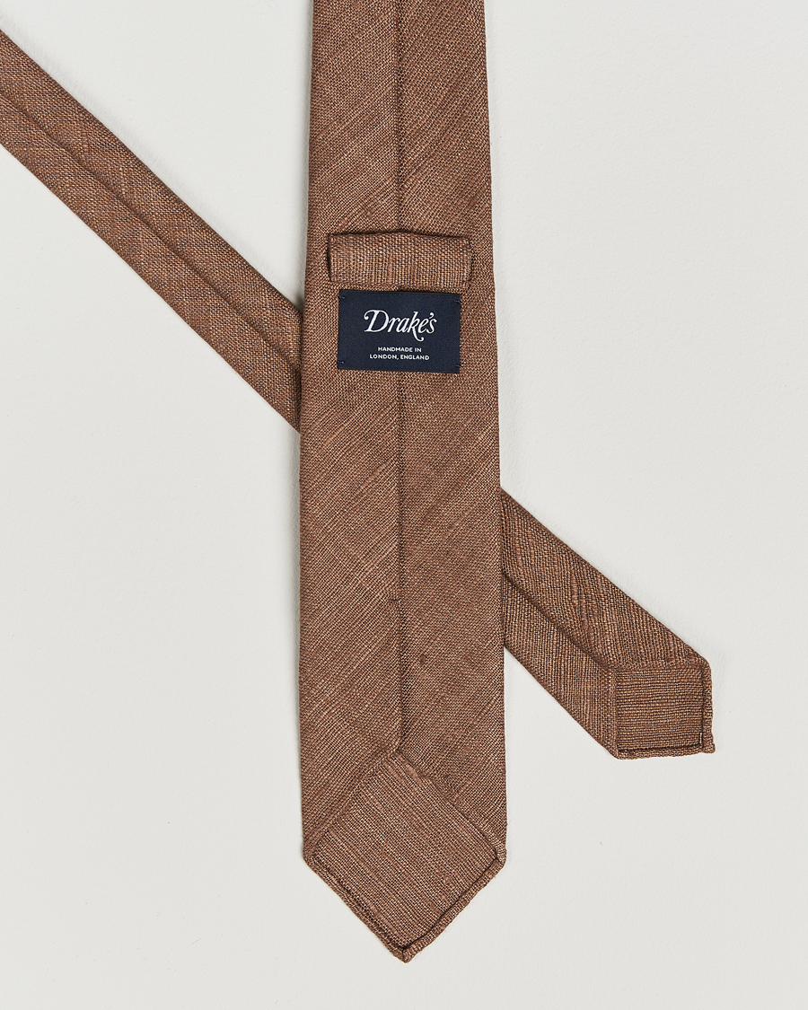 Herren | Drake's Silk Tussah Handrolled Tie Coffee | Drake's | Silk Tussah Handrolled Tie Coffee