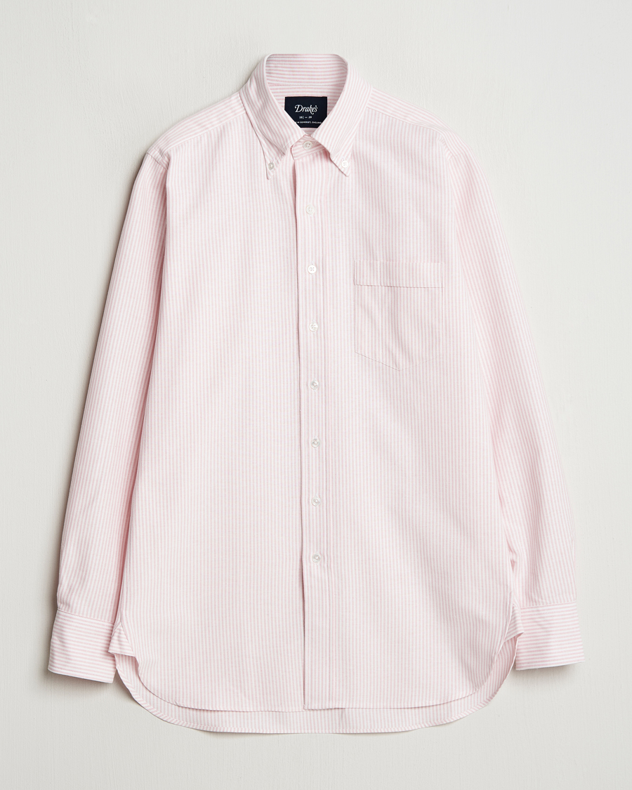 Herren | Hemden | Drake's | Striped Button Down Oxford Shirt Pink