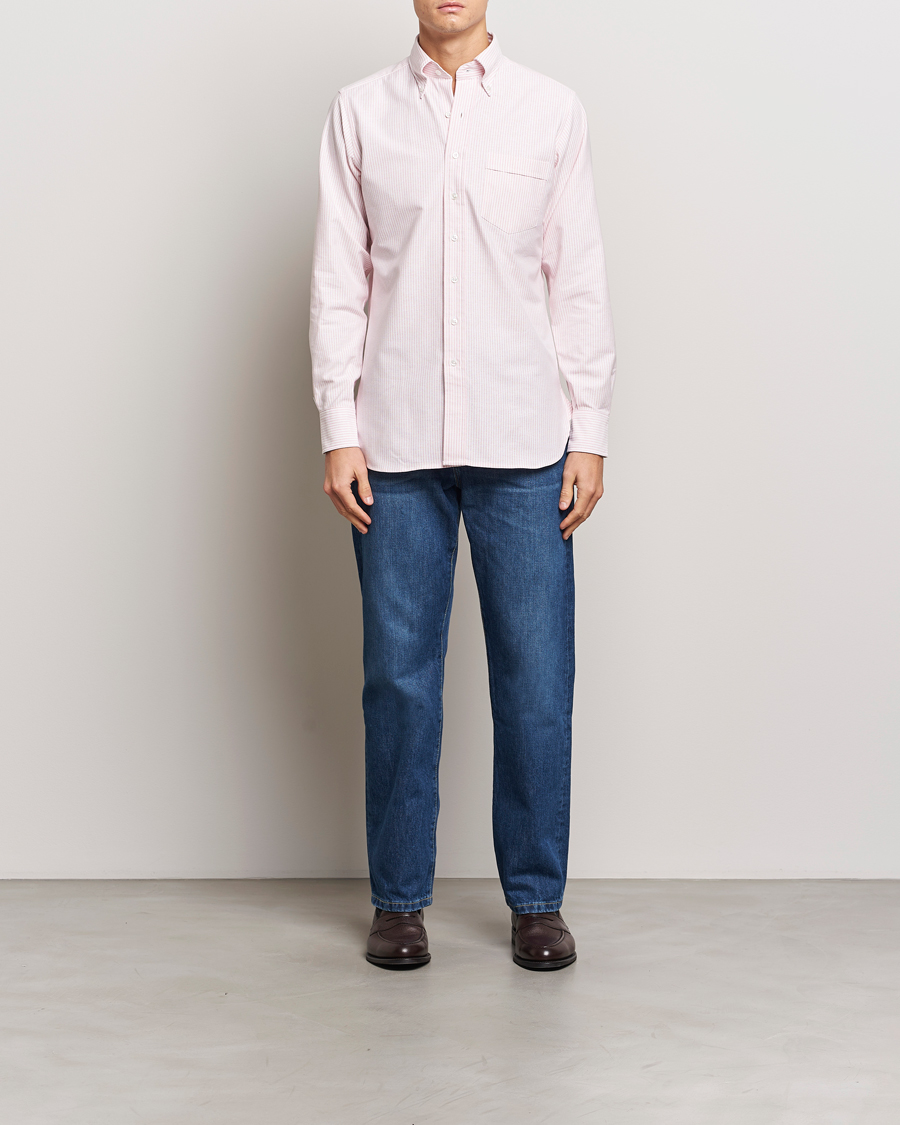 Herren | Hemden | Drake's | Striped Button Down Oxford Shirt Pink