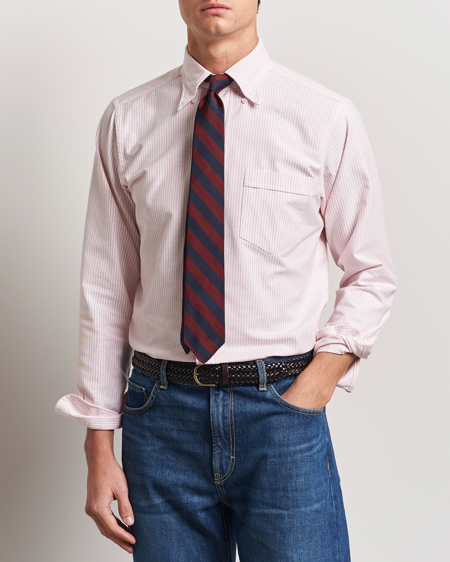 Herren | Hemden | Drake's | Striped Button Down Oxford Shirt Pink