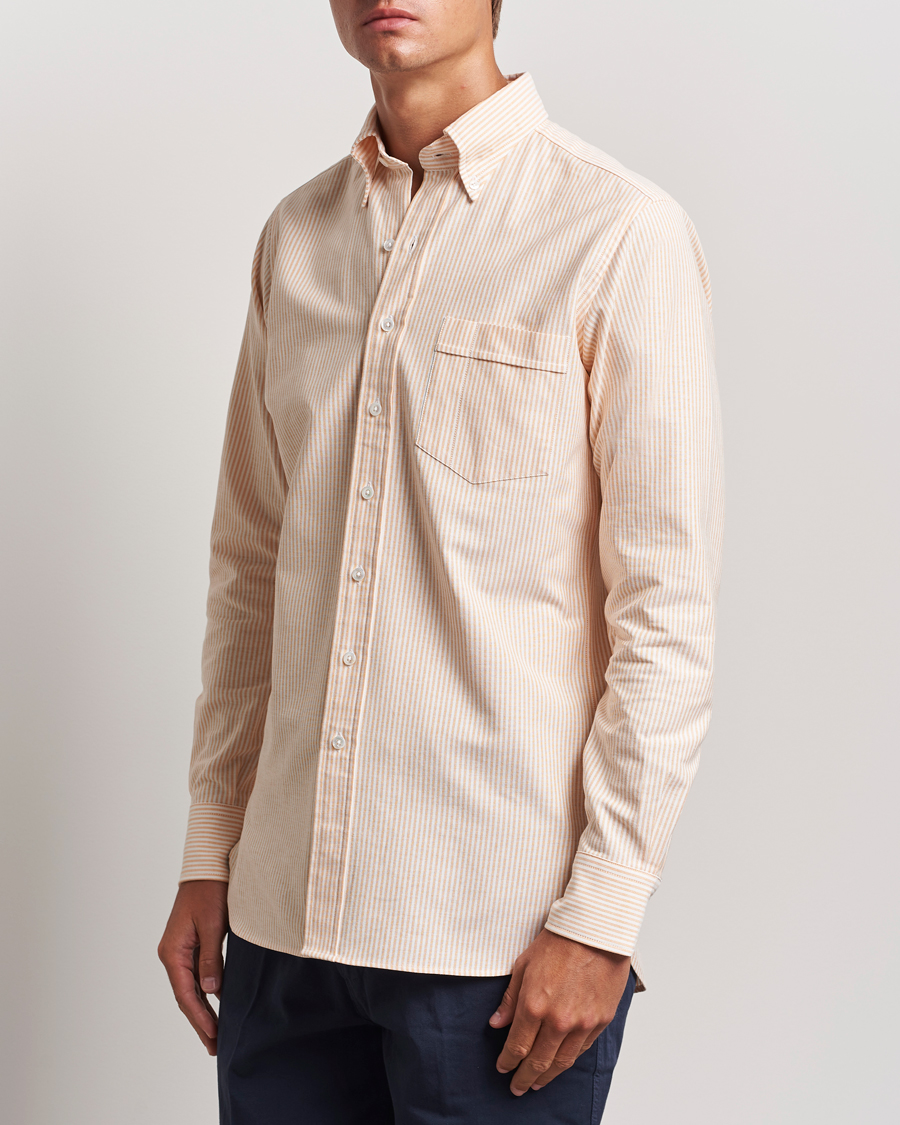 Herren | Hemden | Drake's | Striped Button Down Oxford Shirt Orange