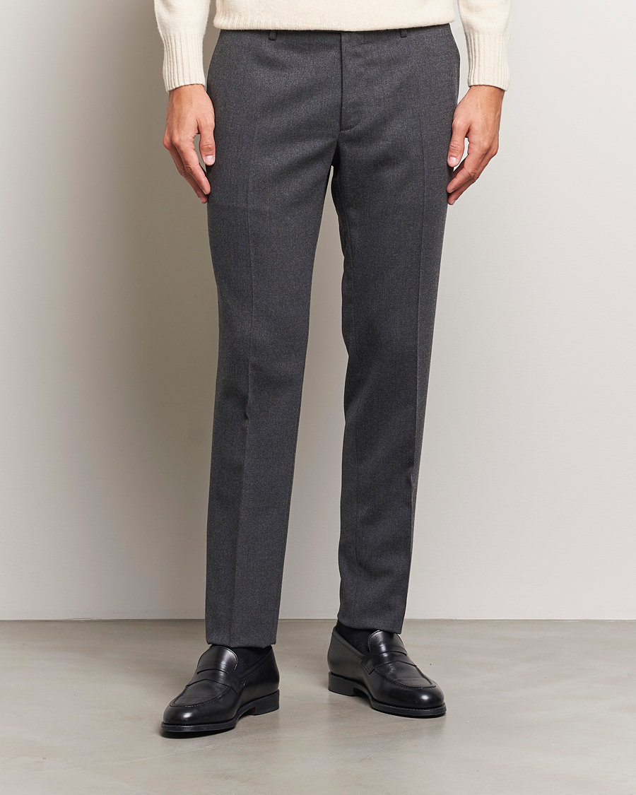 Herren | Hosen | Incotex | Silm Fit Washable Flannel Trousers Dark Grey