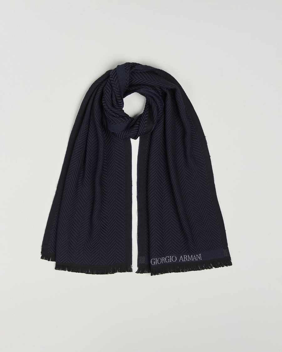 Giorgio Armani Wool Chevron Scarf Navy
