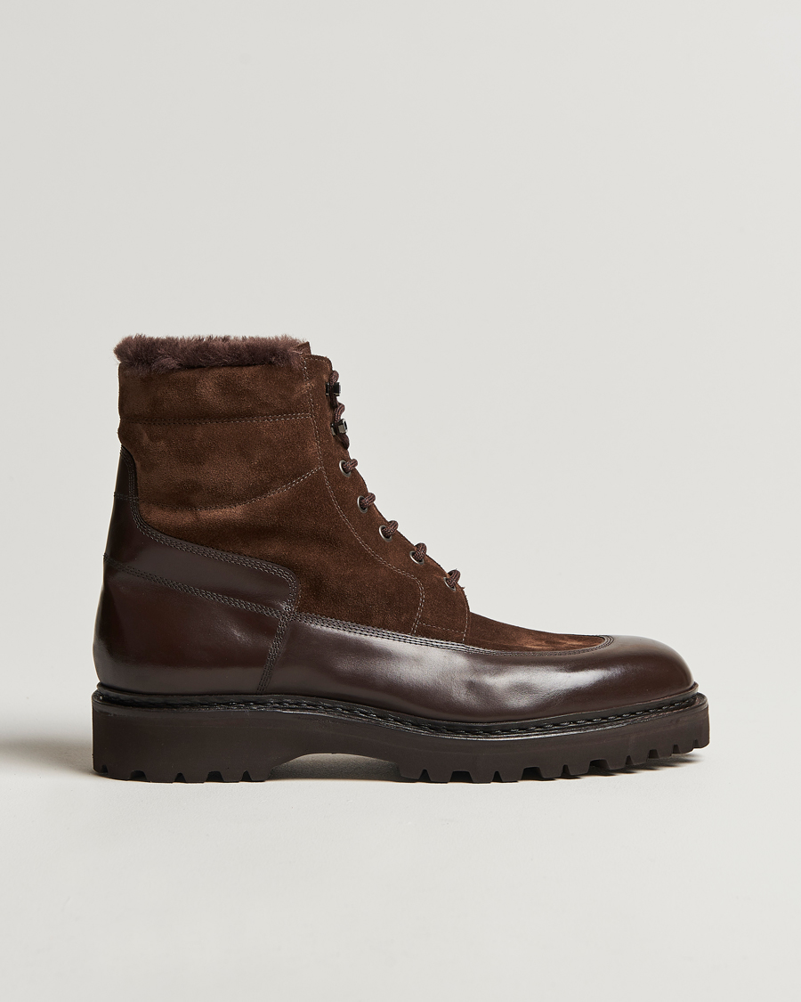 Herren | John Lobb Peak Shearling Lined Boots Dark Brown | John Lobb | Peak Shearling Lined Boots Dark Brown