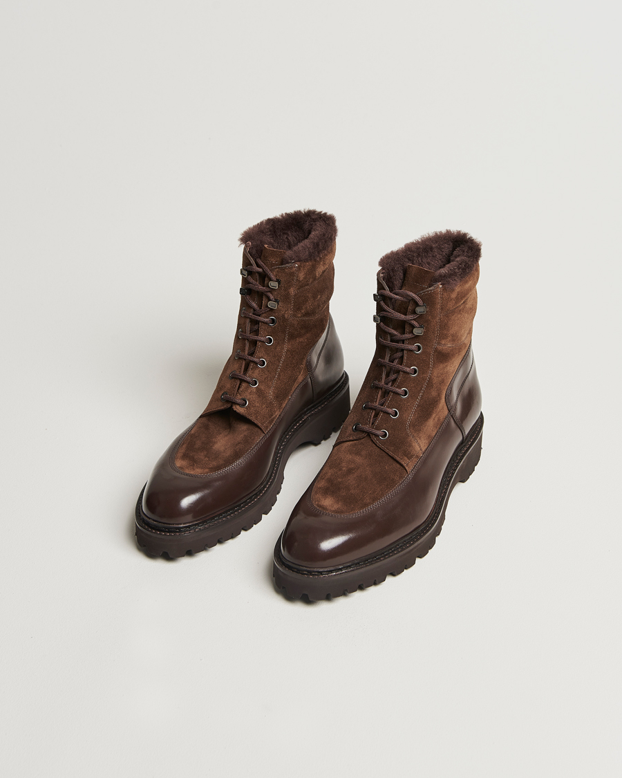 Herren | John Lobb Peak Shearling Lined Boots Dark Brown | John Lobb | Peak Shearling Lined Boots Dark Brown