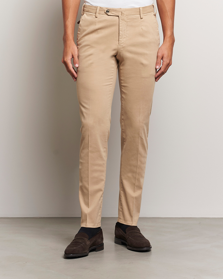 Herren | Hosen | PT01 | Slim Fit Pleated Cotton Trousers Beige