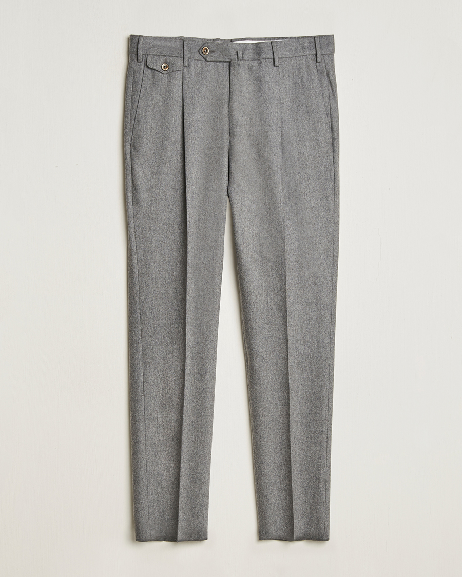 Herren | Hosen | PT01 | Slim Fit Pleated Wool/Cashmere Trousers Grey Melange