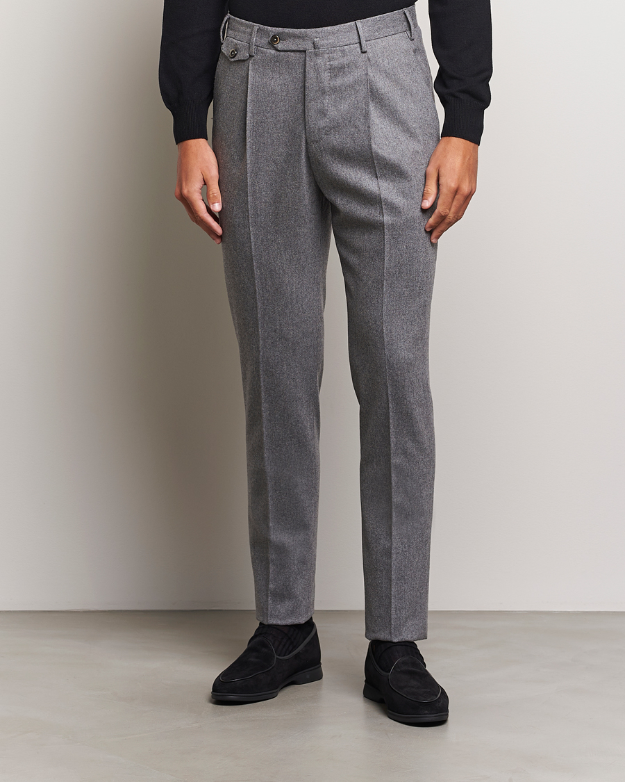 Herren | Hosen | PT01 | Slim Fit Pleated Wool/Cashmere Trousers Grey Melange