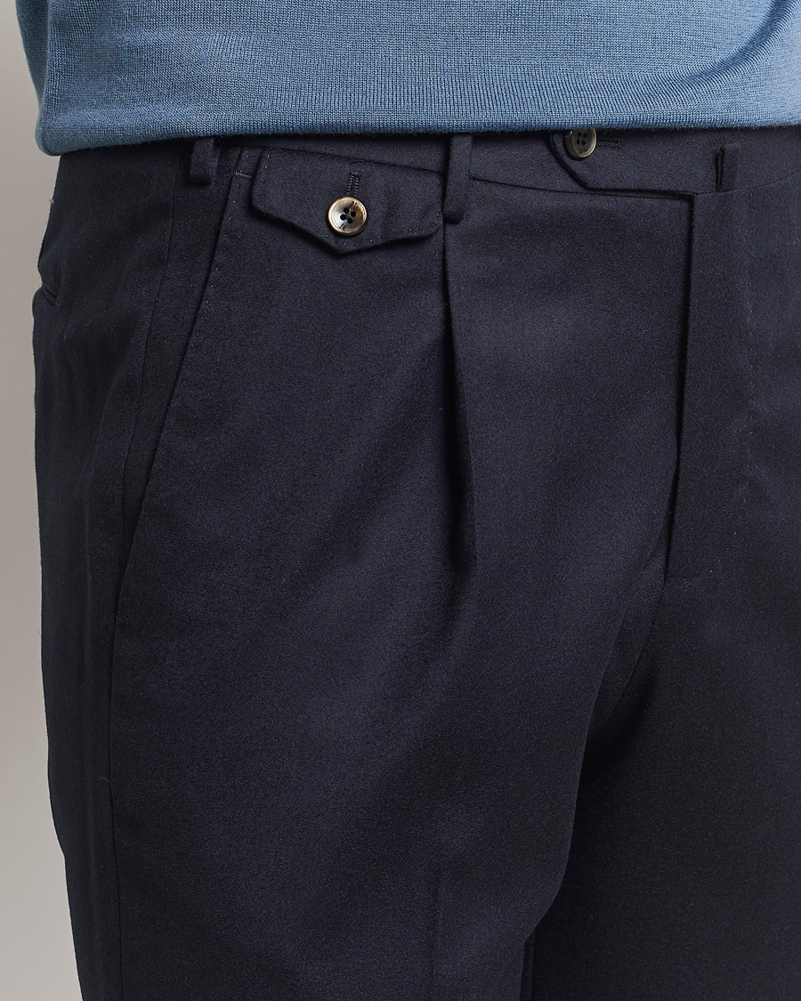 Herren | Hosen | PT01 | Slim Fit Pleated Flannel Trousers Navy