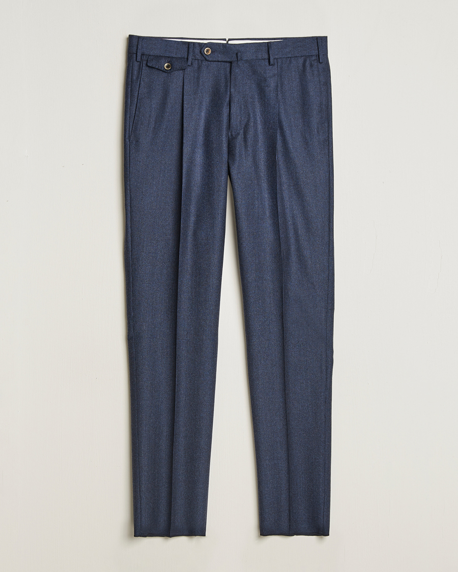 Herren | Hosen | PT01 | Slim Fit Pleated Houndstooth Flannel Trousers Navy