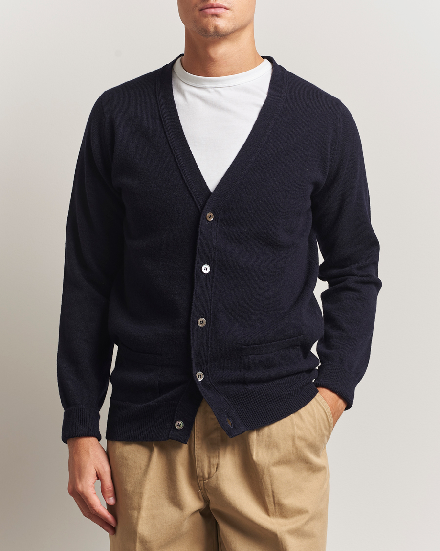 Herren | Pullover | William Lockie | Rob Lambswool Cardigan Navy