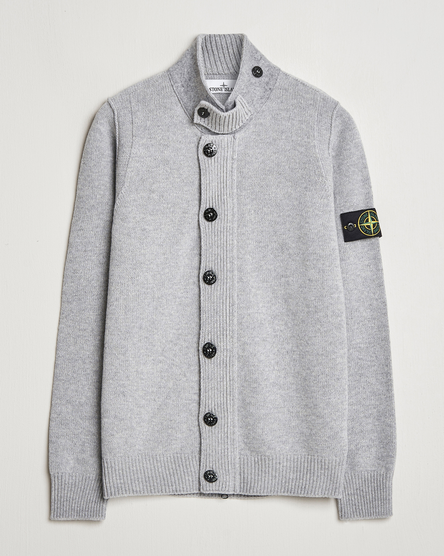 Herren | Pullover | Stone Island | Knitted Lambswool Zip Cardigan Melange Grey