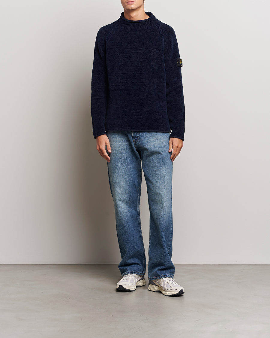 Herren | Pullover | Stone Island | Cotton Chenille Mock Neck Navy Blue