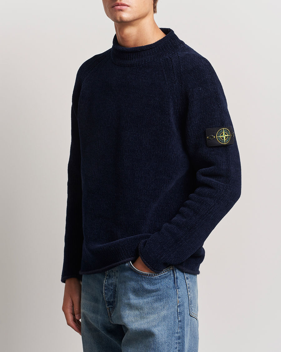 Herren | Pullover | Stone Island | Cotton Chenille Mock Neck Navy Blue