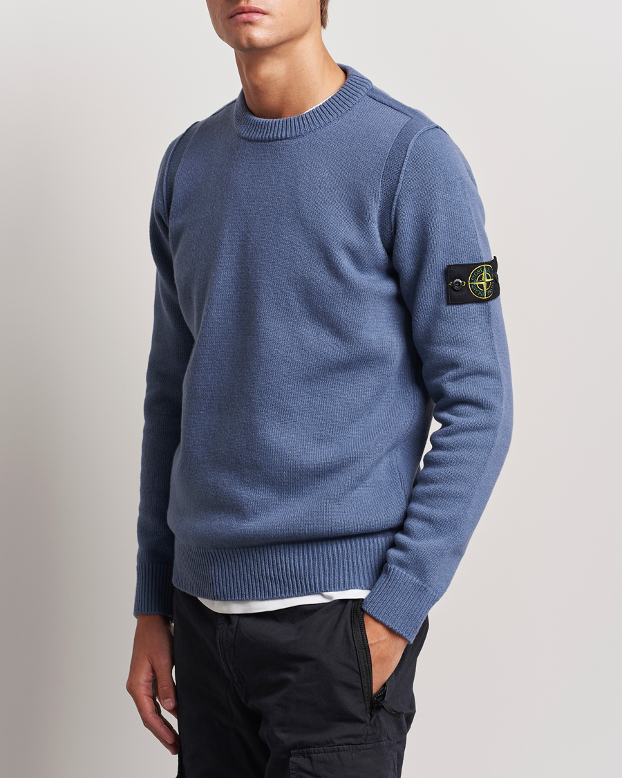 Herren | Pullover | Stone Island | Knitted Lambwool Sweater Mid Blue