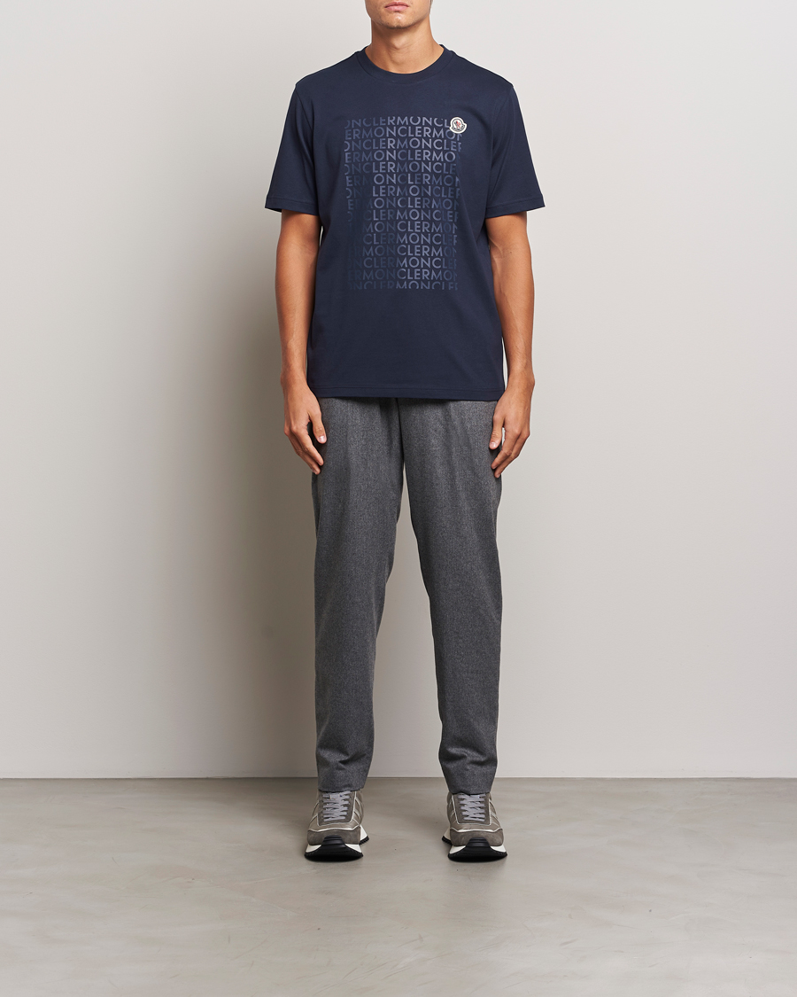 Herren | T-Shirts | Moncler | All Over Lettering T-Shirt Navy