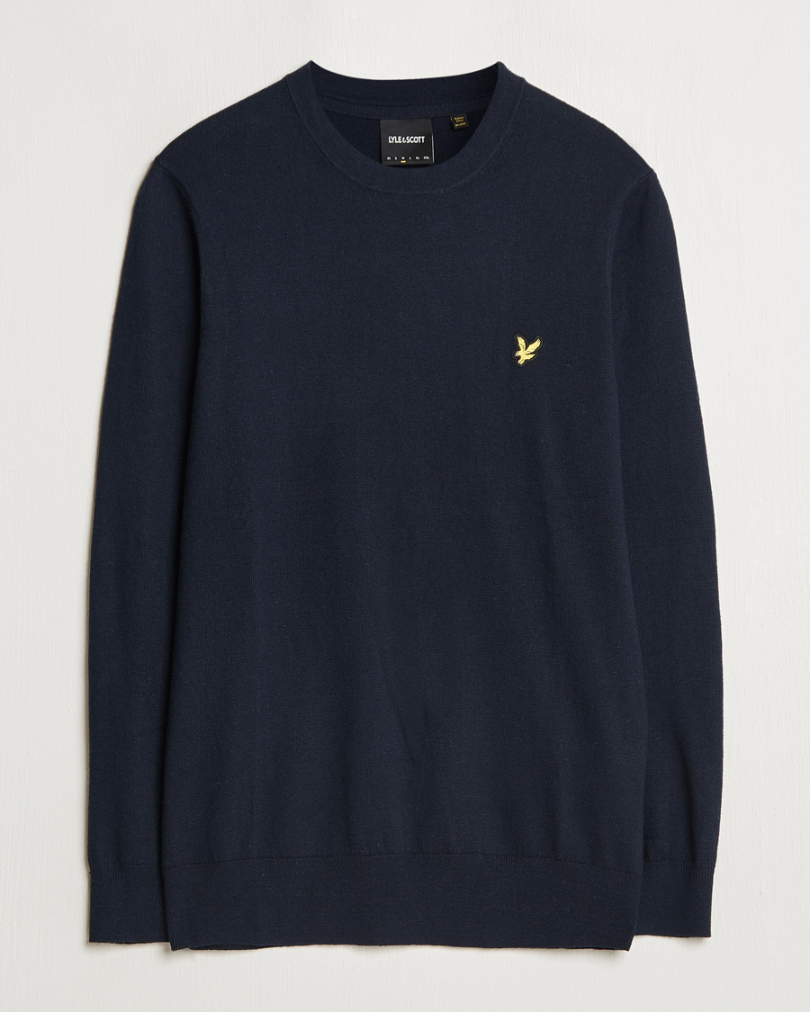 Lyle Scott Cotton Merino Crew Neck Jumper Dark Navy bei Care of Carl