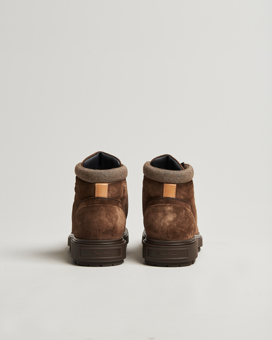 Herren | Santoni St Moritz No Lace Boot Dark Brown Suede | Santoni | St Moritz No Lace Boot Dark Brown Suede