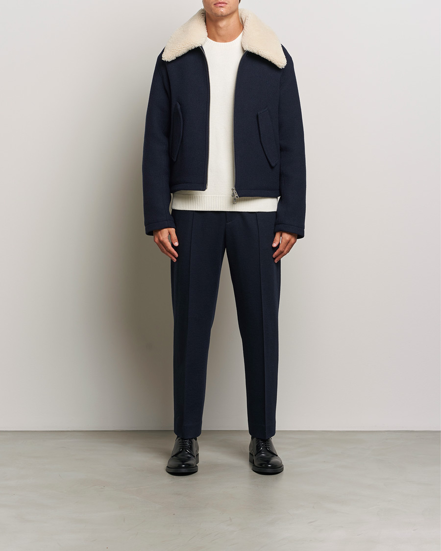 AMI Wool Shearling Bomber Jacket Navy bei Care of Carl
