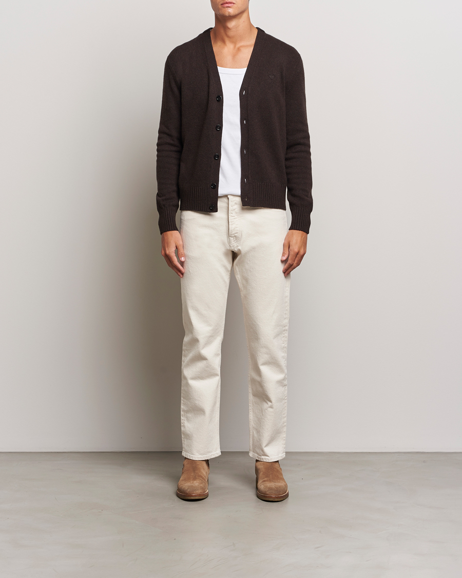 Herren | Pullover | AMI | Tonal Heart Logo Wool Cardigan Dark Coffee