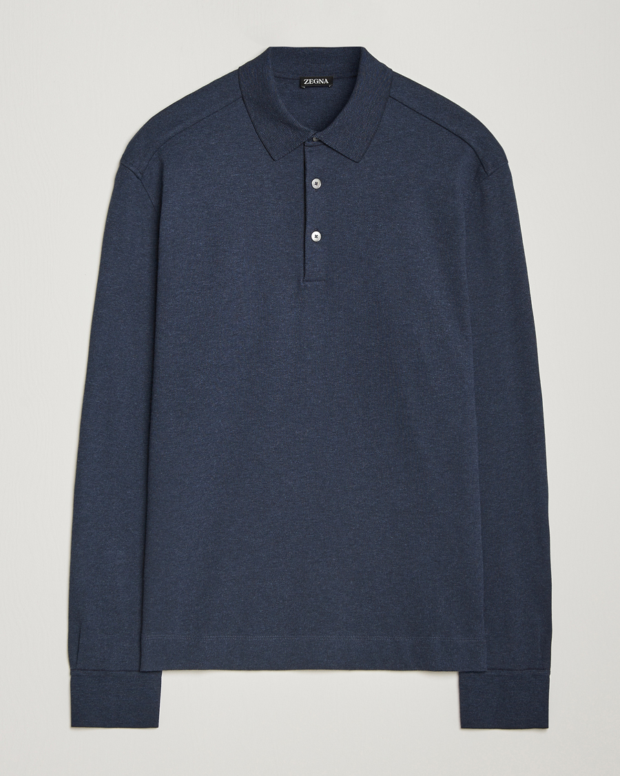 Zegna Soft Cotton Long Sleeve Polo Navy bei Care of Carl