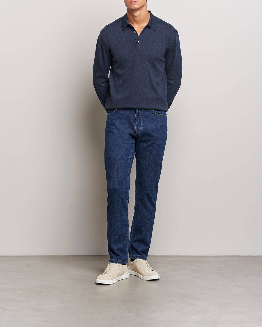 Herren | Pullover | Zegna | Soft Cotton Long Sleeve Polo Navy