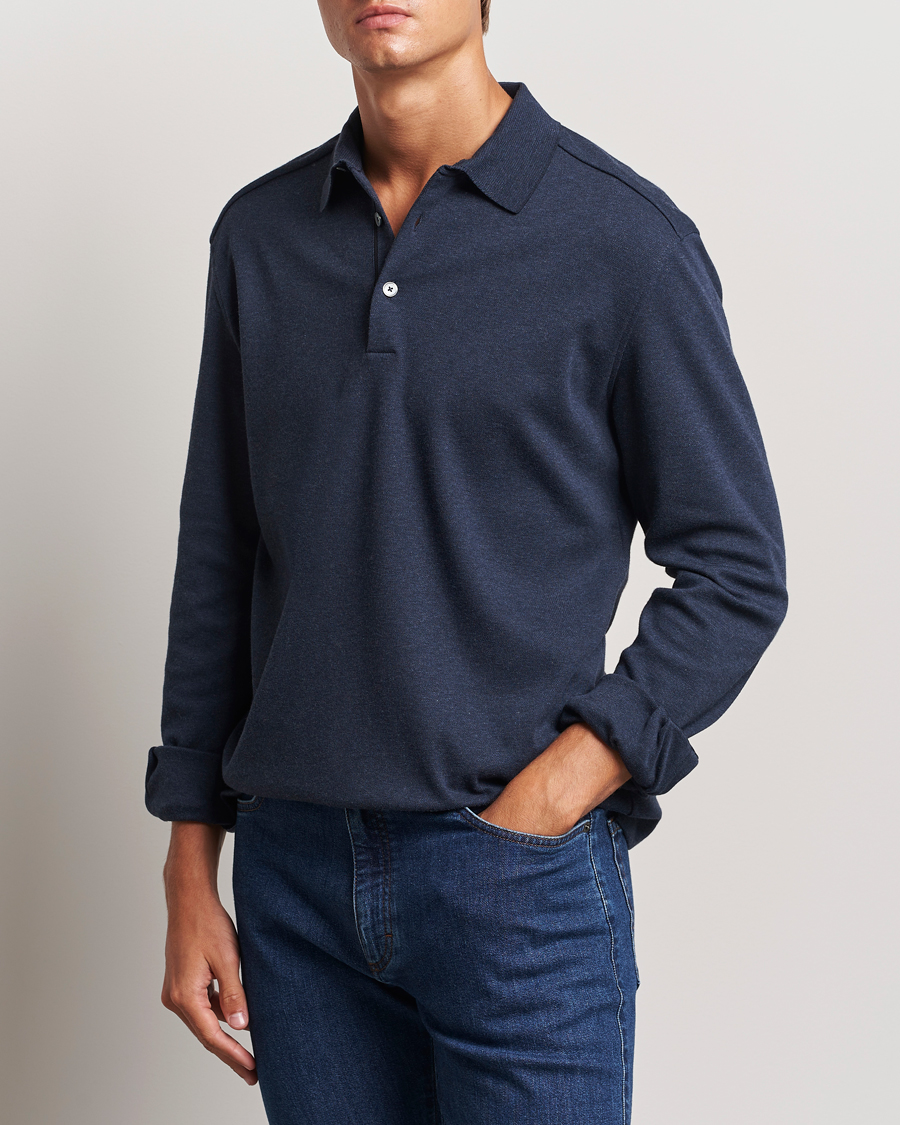 Herren | Pullover | Zegna | Soft Cotton Long Sleeve Polo Navy