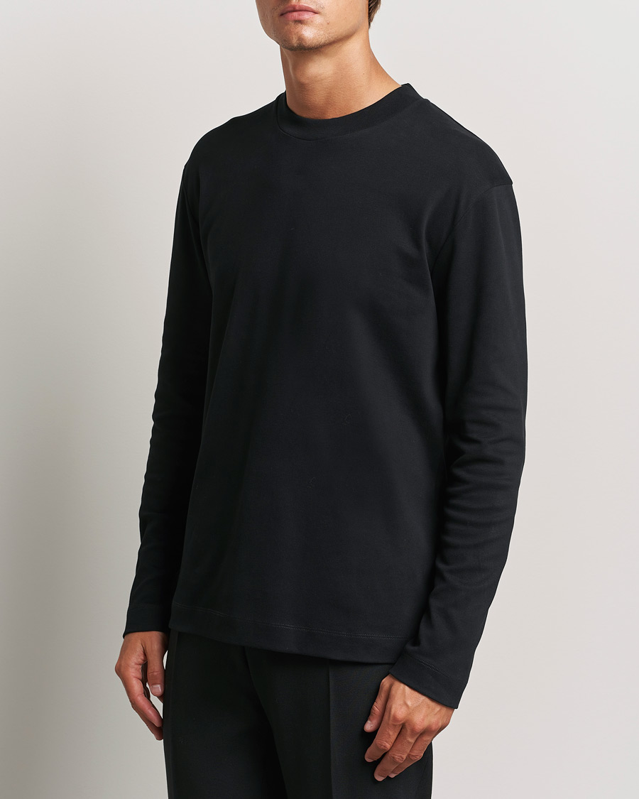 Herren | T-Shirts | Sunspel | Heavy Weight Supima Cotton Long Sleeve T-Shirt Black