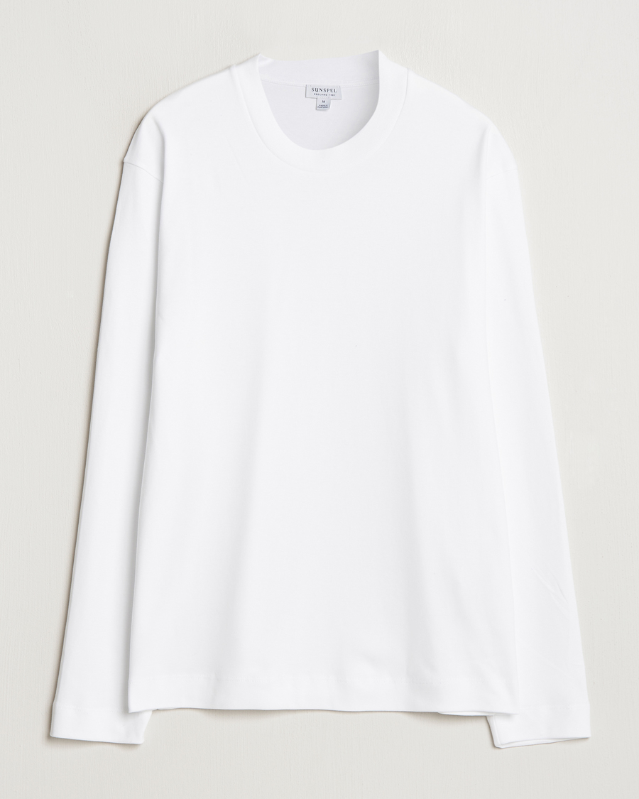 Herren | T-Shirts | Sunspel | Heavyweight Mock Neck Long Sleeve T-Shirt White